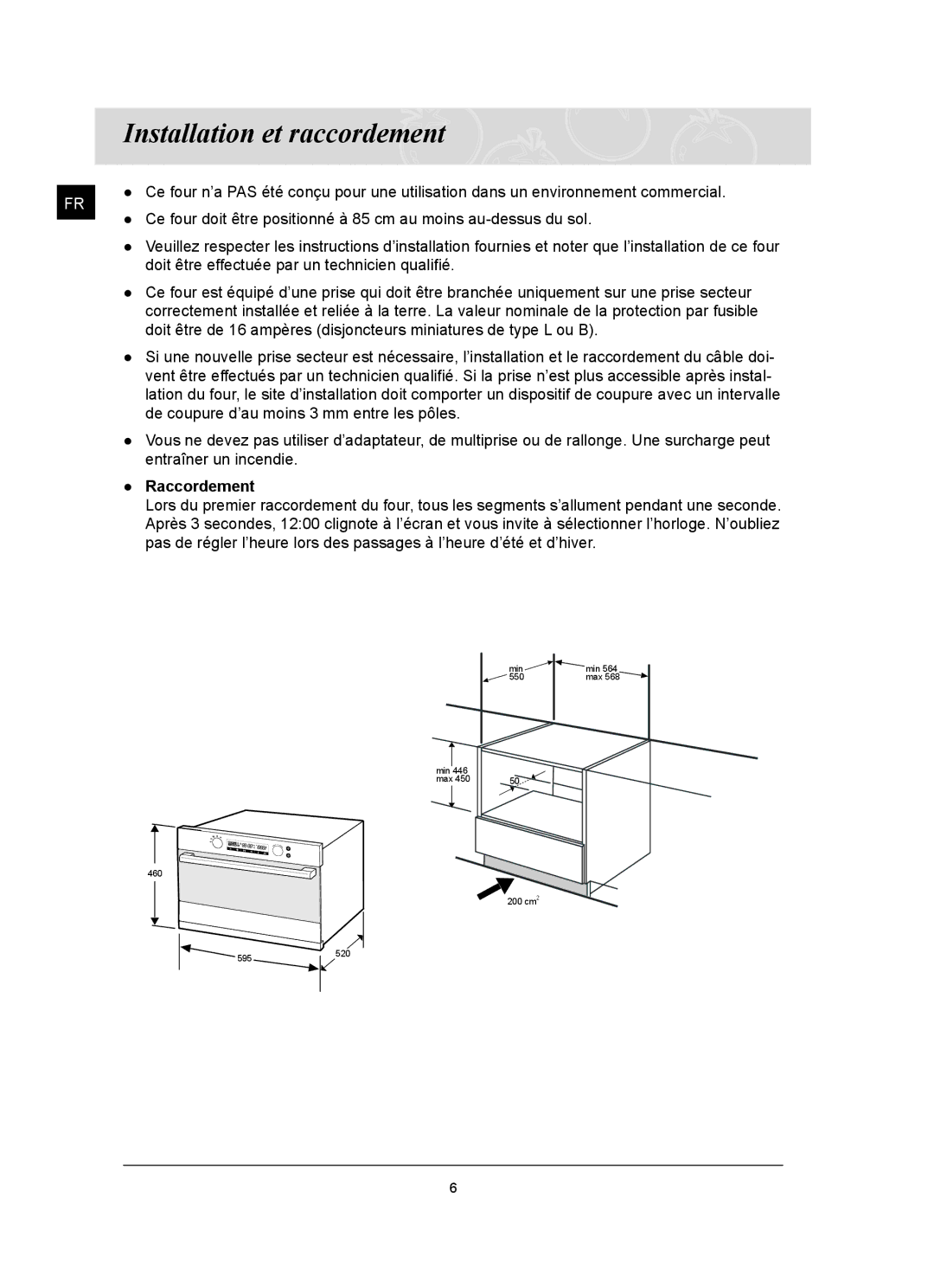 Samsung FQ159UST/XEF manual Installation et raccordement, Raccordement 