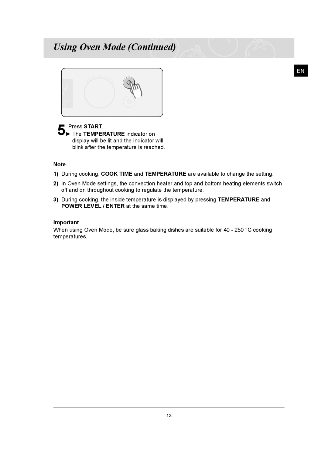 Samsung FQ159UST/XEG, FQ159UST/XET, FQ159UST/XEE manual Using Oven Mode 