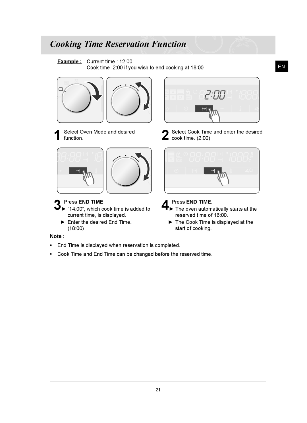 Samsung FQ159UST/XEE, FQ159UST/XEG, FQ159UST/XET manual Cooking Time Reservation Function 