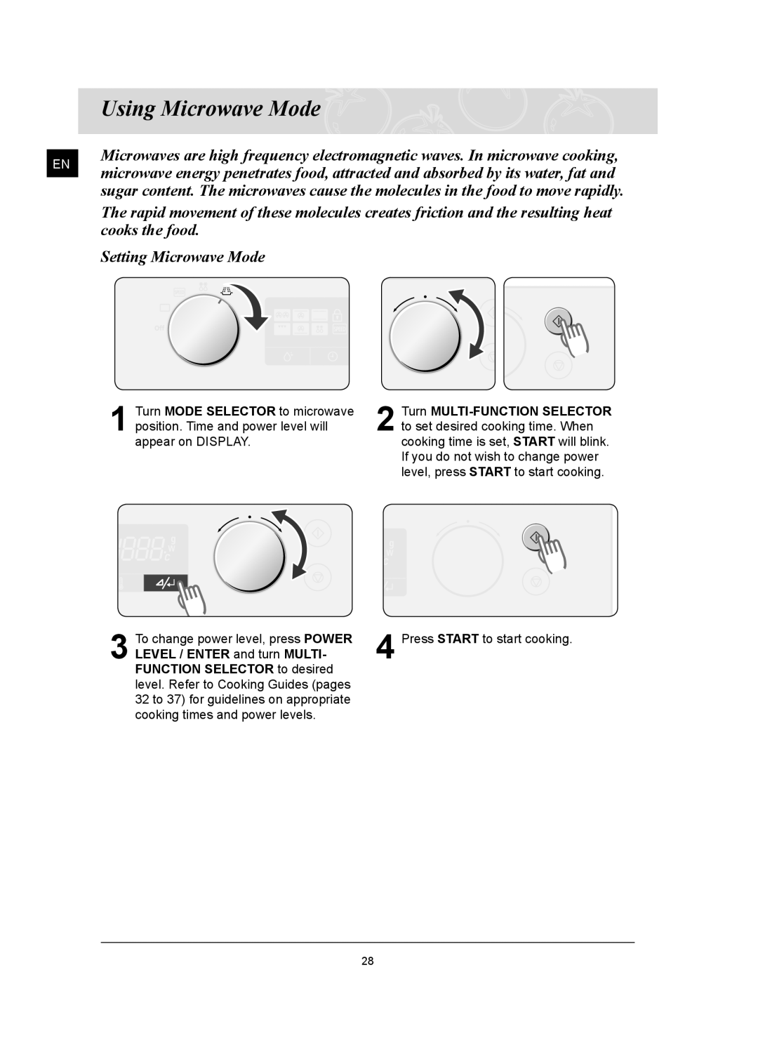 Samsung FQ159UST/XEG, FQ159UST/XET, FQ159UST/XEE manual Using Microwave Mode 