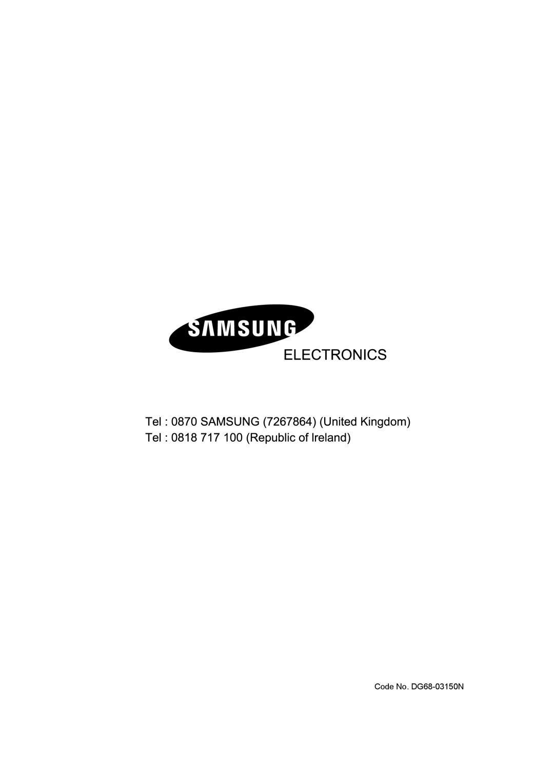 Samsung FQ159UST/XEE, FQ159UST/XEG, FQ159UST/XET manual Code No. DG68-03150N 