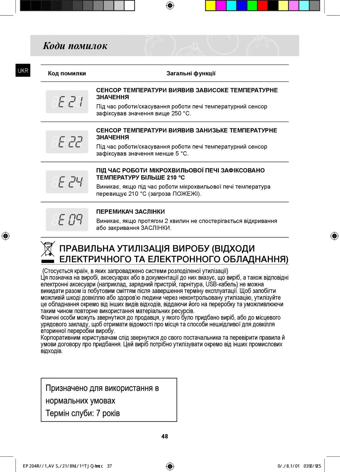 Samsung FQ315S002/BWT, FQ115S003/BWT Коди помилок, Код помилки, Сенсор Температури Виявив Зависоке Температурне Значення 