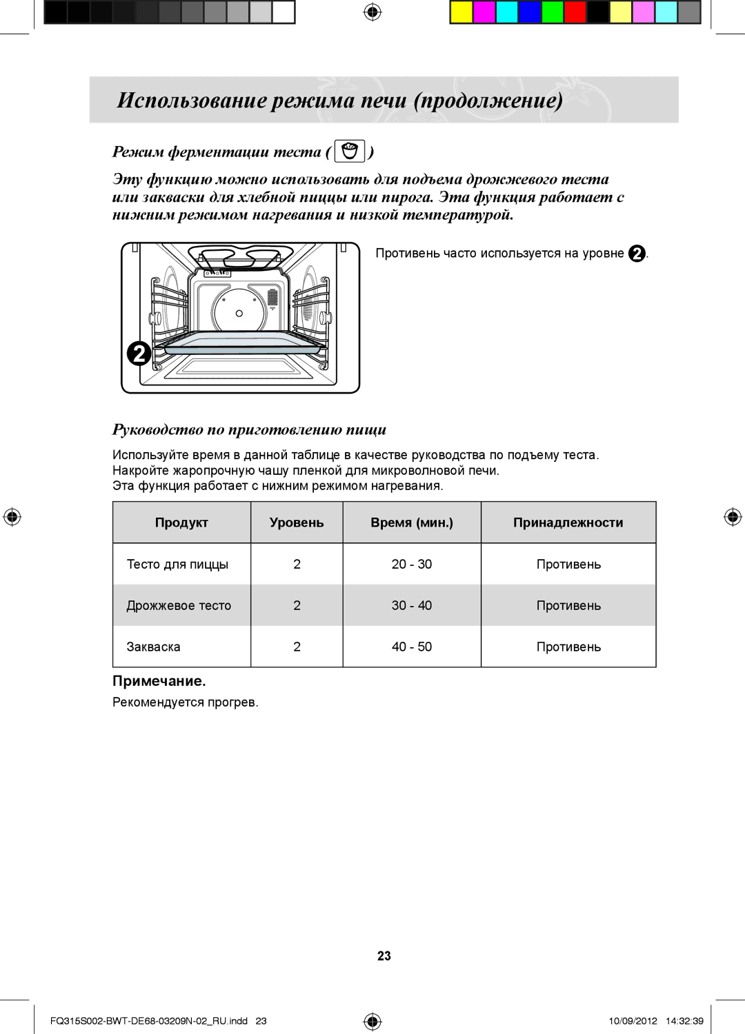 Samsung FQ115S003/BWT, FQ315S002/BWT manual Противень часто используется на уровне, Продукт Уровень Время мин Принадлежности 