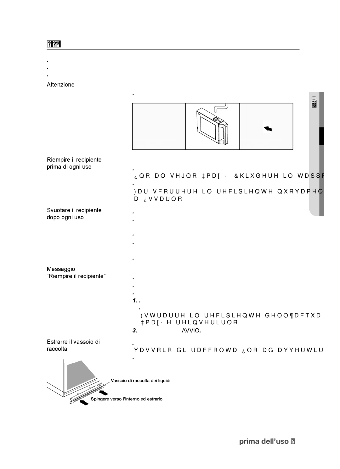 Samsung FQV113T001/XEO, FQV113T001/XET manual Riempimento del recipiente dell’acqua, Attenzione 