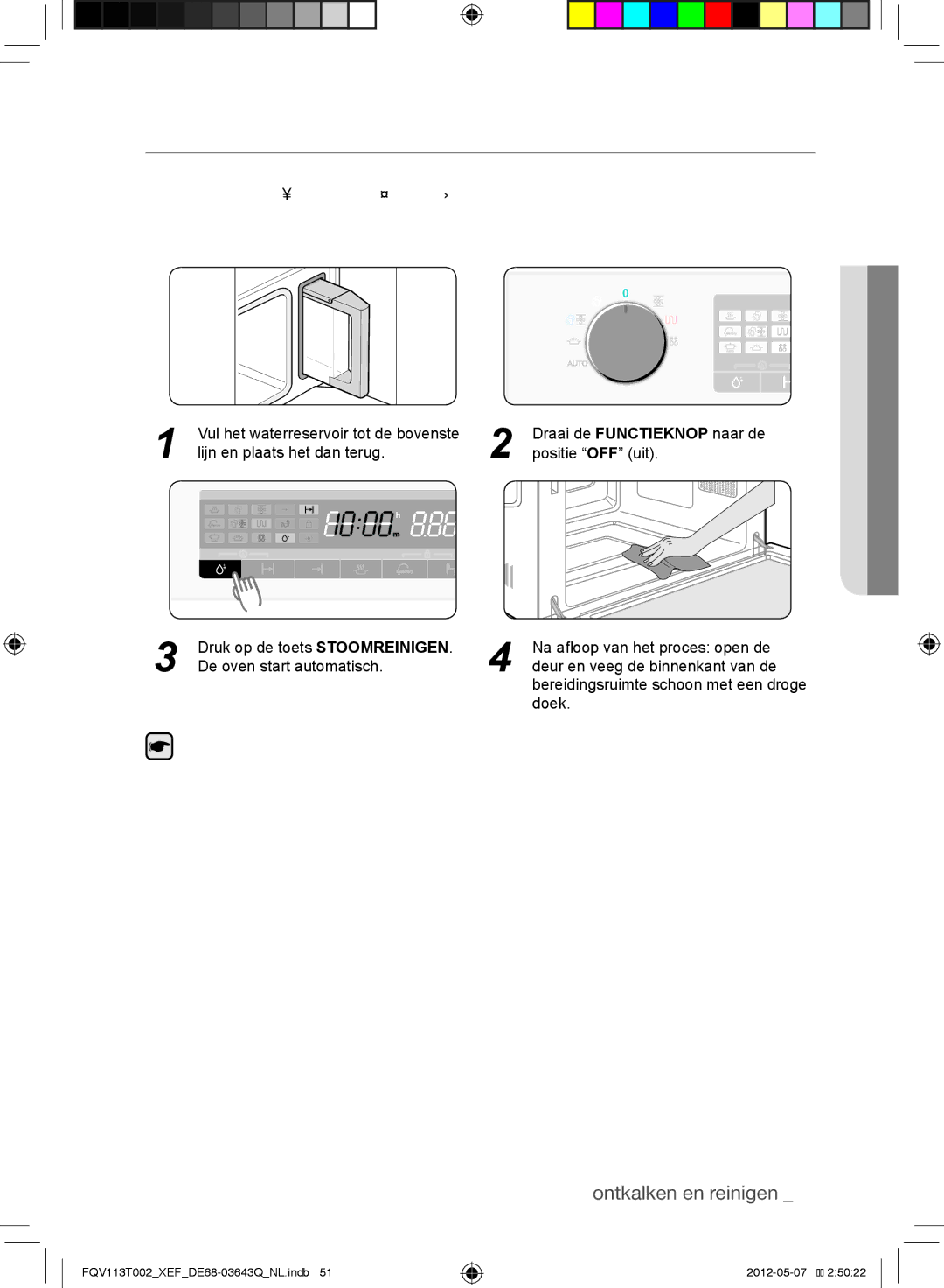 Samsung FQV113T002/XEF manual De stoomreinigingsfunctie gebruiken, Belangrijk 