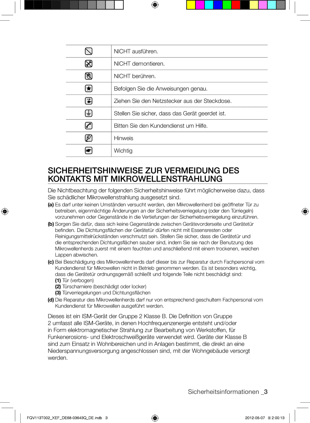 Samsung FQV113T002/XEF manual Sicherheitsinformationen 