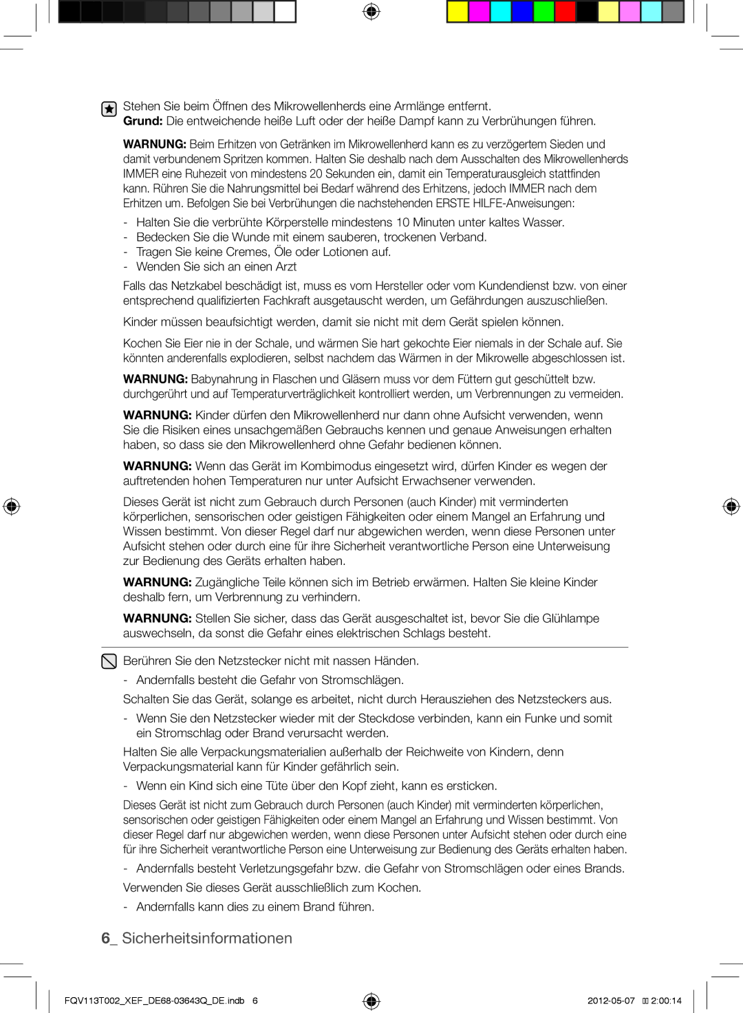 Samsung FQV113T002/XEF manual Sicherheitsinformationen 