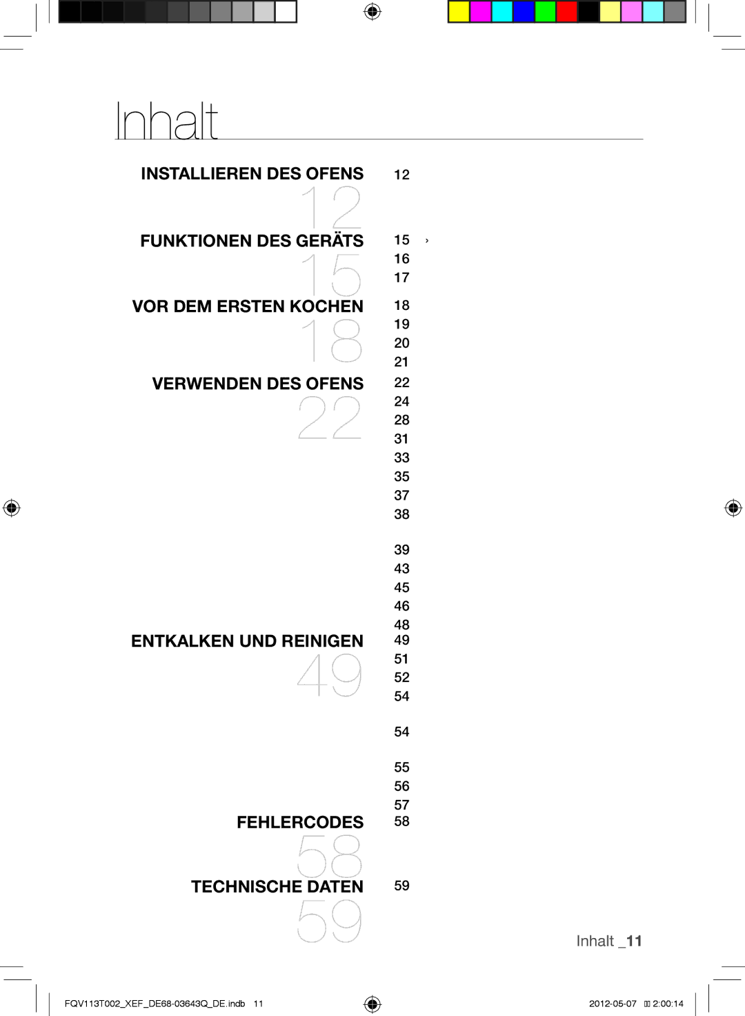 Samsung FQV113T002/XEF manual Inhalt 