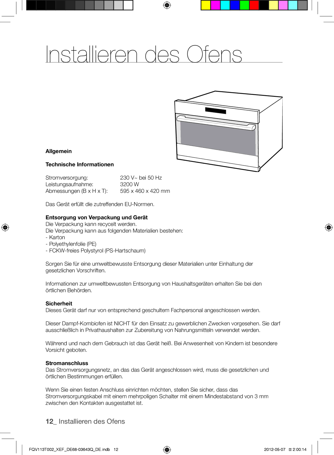 Samsung FQV113T002/XEF manual Installieren des Ofens 