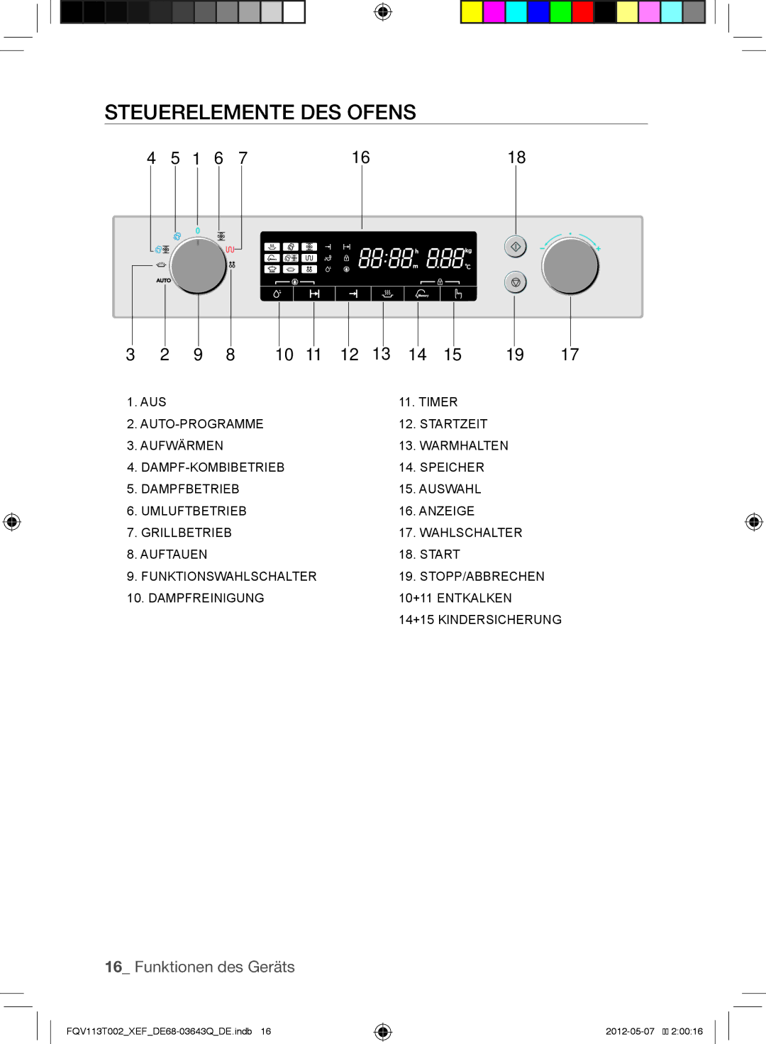 Samsung FQV113T002/XEF manual Steuerelemente des Ofens 