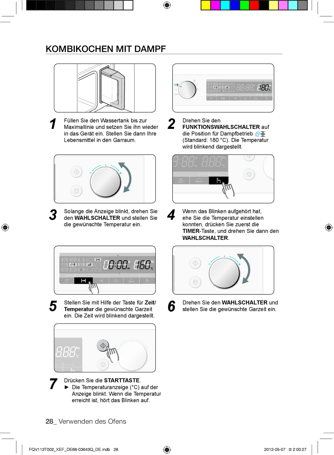 Samsung FQV113T002/XEF manual Kombikochen mit Dampf, Wird blinkend dargestellt 