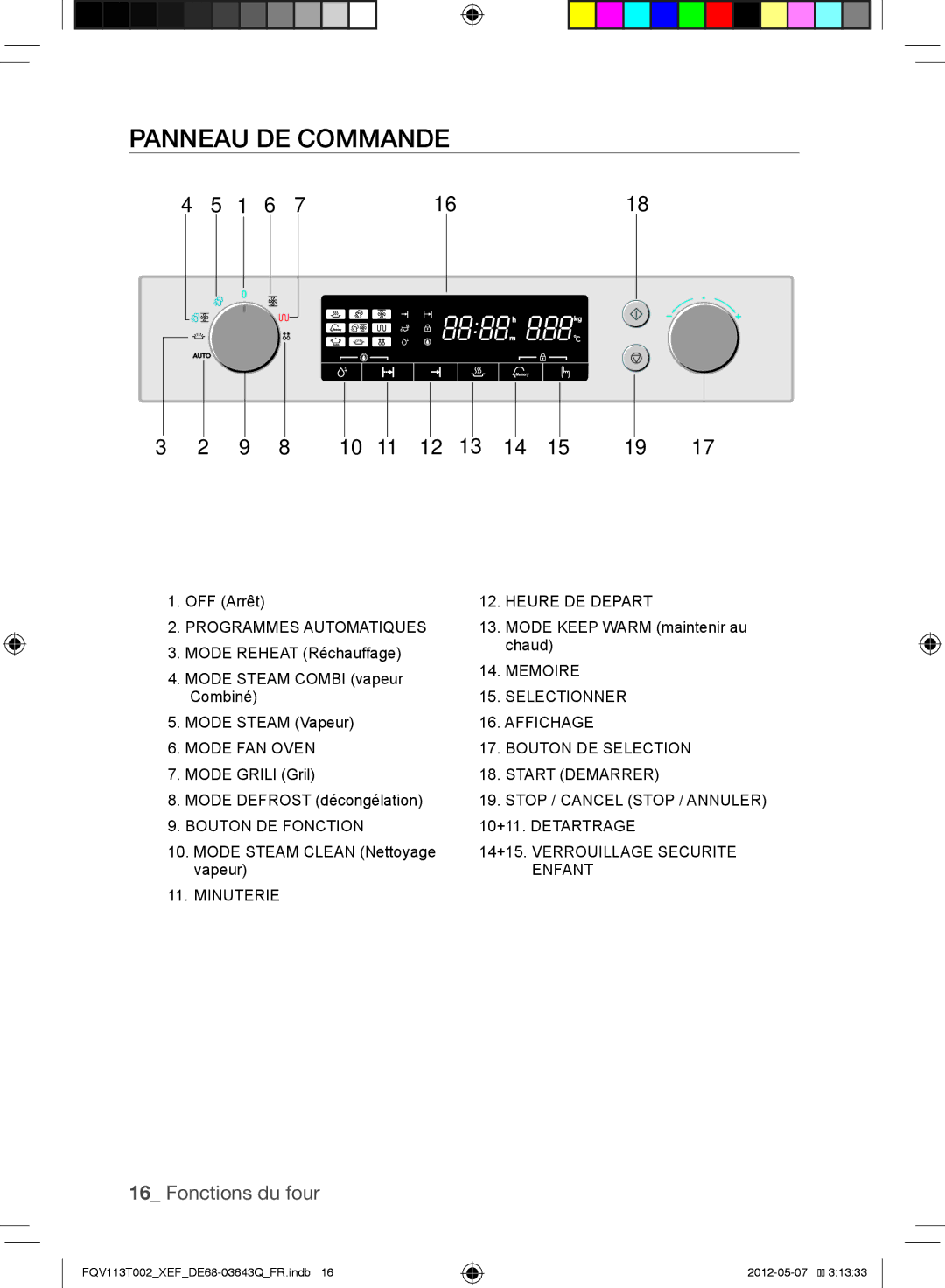 Samsung FQV113T002/XEF manual Panneau de commande 