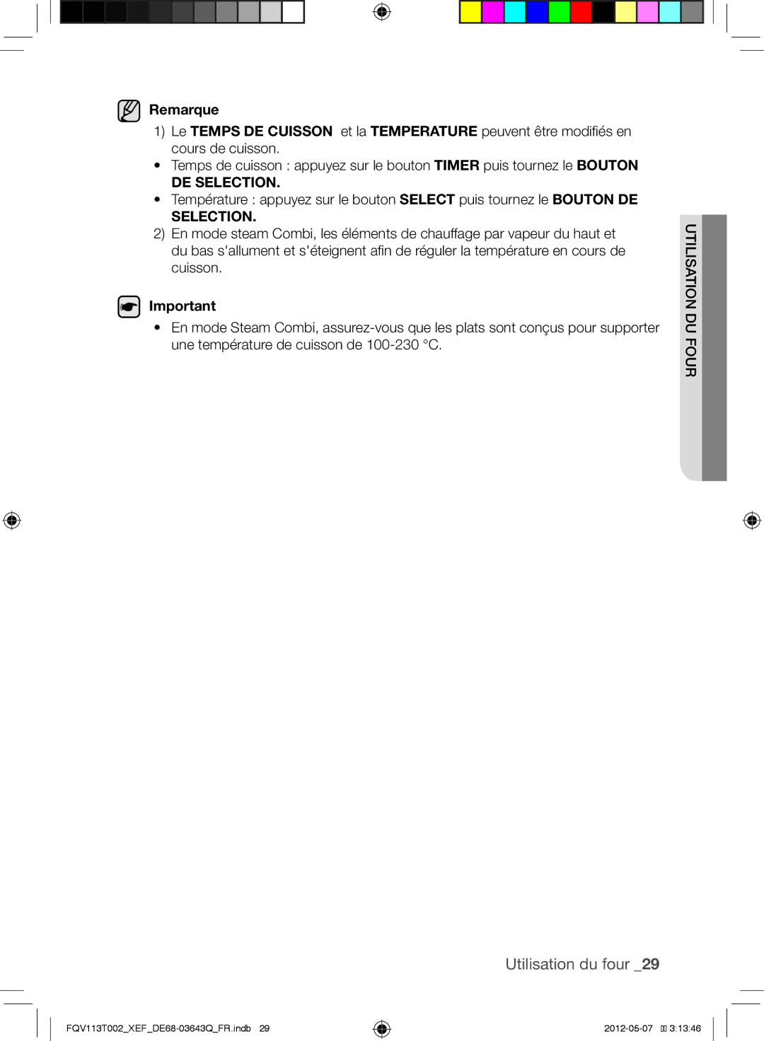 Samsung FQV113T002/XEF manual DE Selection 