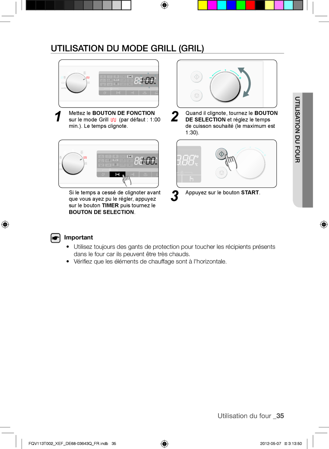 Samsung FQV113T002/XEF manual Utilisation du mode Grill Gril 