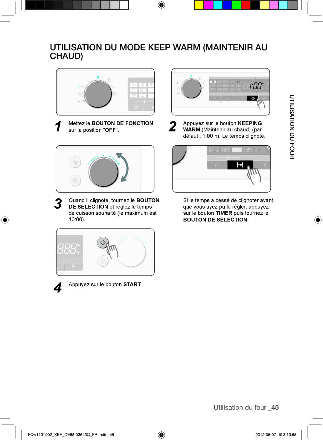 Samsung FQV113T002/XEF manual Utilisation du mode Keep Warm Maintenir au chaud 