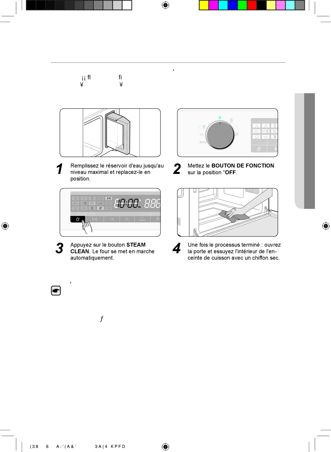 Samsung FQV113T002/XEF manual Utilisation de la fonction Steam Clean Nettoyage vapeur, Mettez le Bouton DE Fonction 