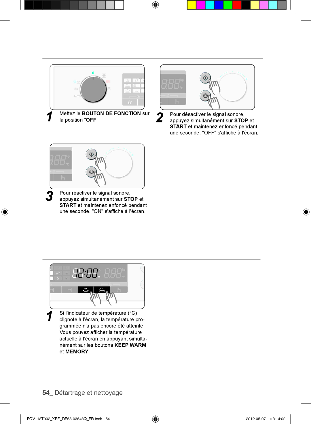 Samsung FQV113T002/XEF manual Désactivation de lalarme / Affichage de la température, 54 Détartrage et nettoyage 