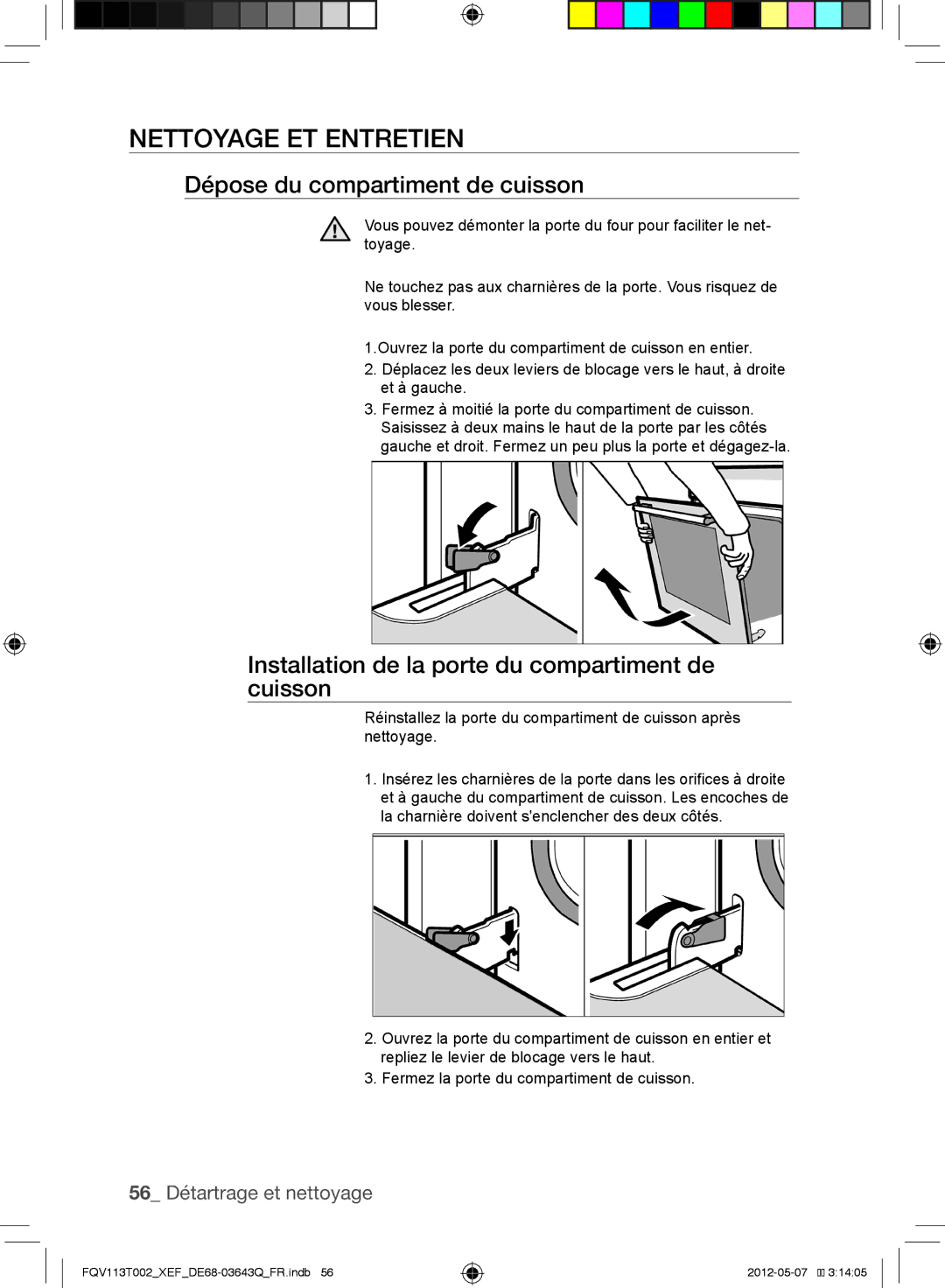 Samsung FQV113T002/XEF manual Nettoyage et entretien, Dépose du compartiment de cuisson, 56 Détartrage et nettoyage 