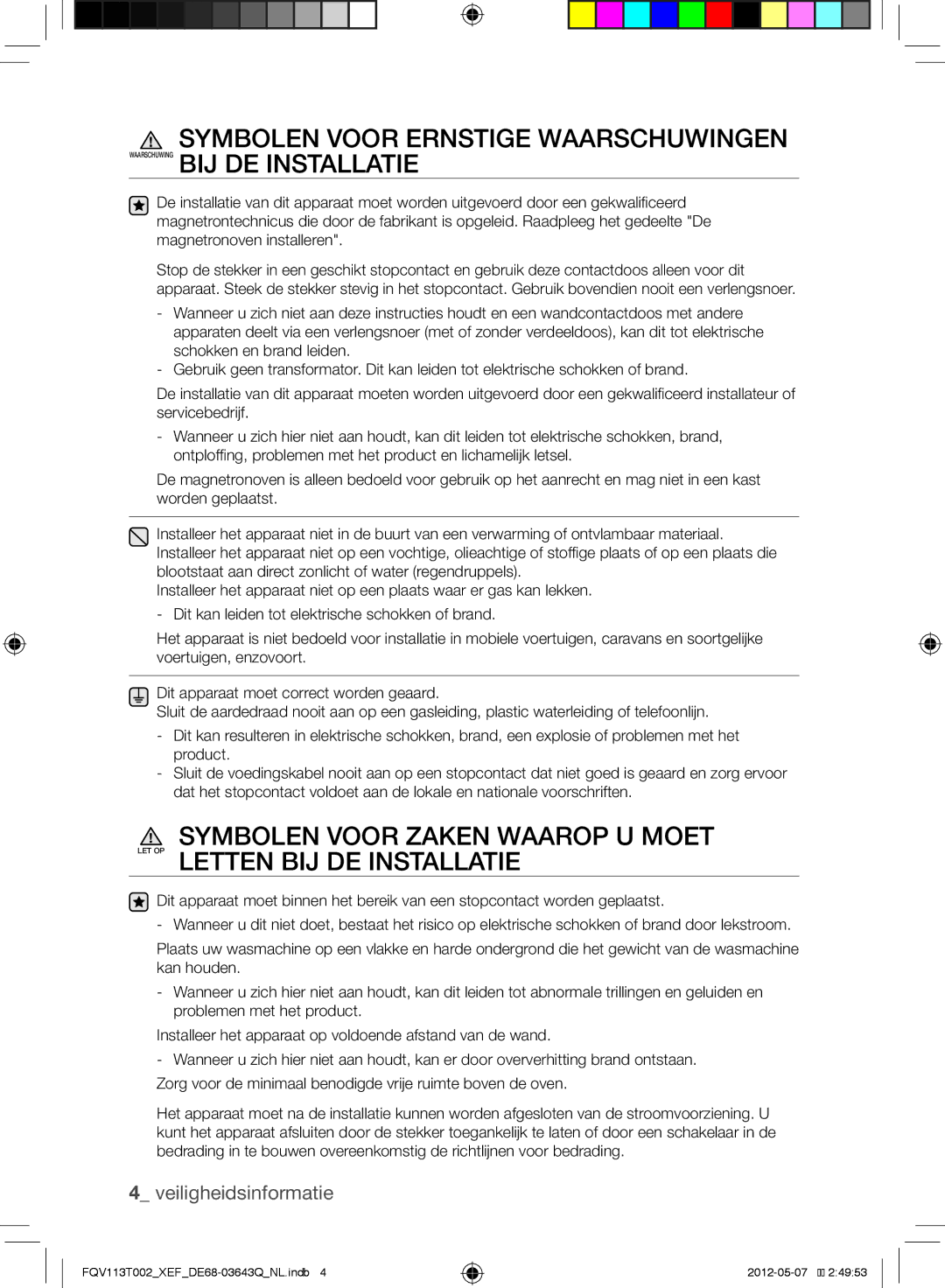 Samsung FQV113T002/XEF manual Veiligheidsinformatie 