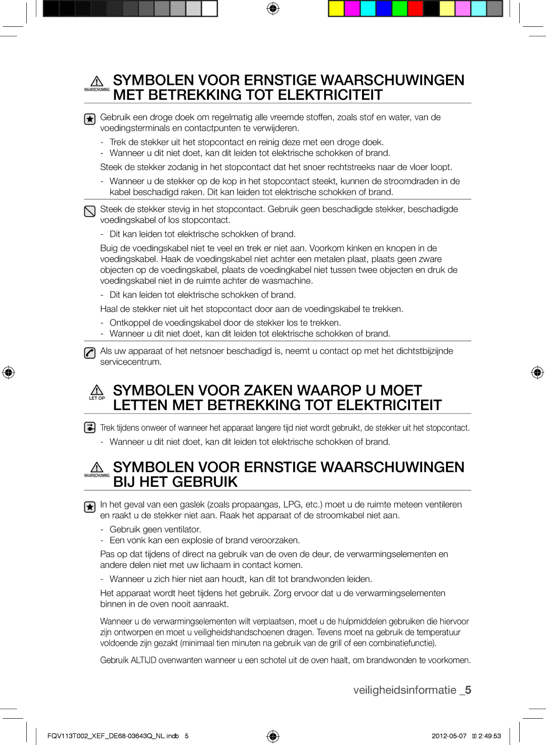 Samsung FQV113T002/XEF manual Veiligheidsinformatie 