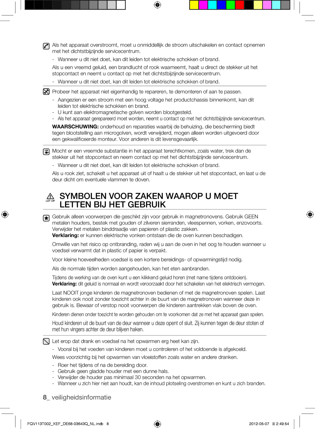 Samsung FQV113T002/XEF manual Veiligheidsinformatie 