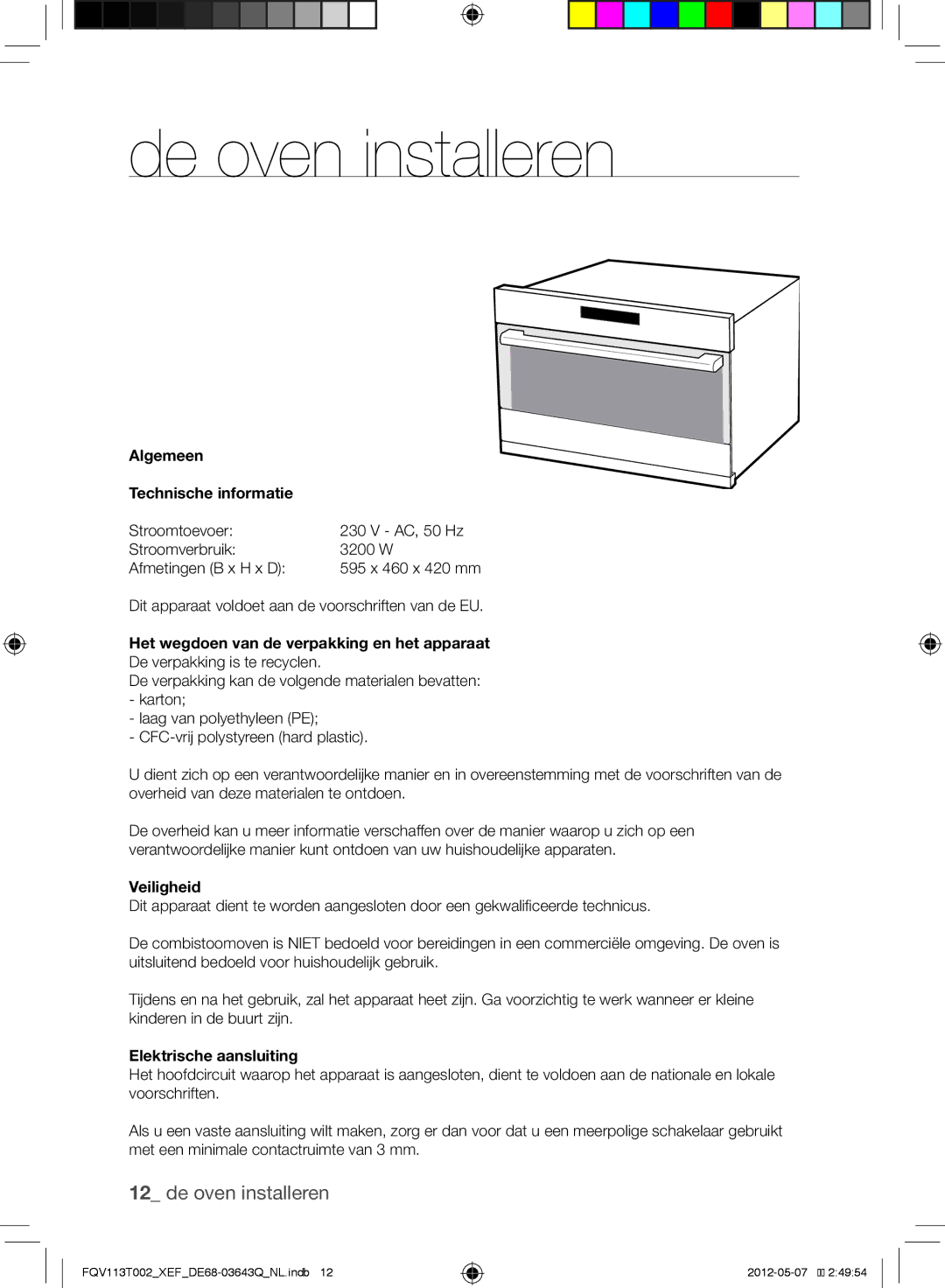 Samsung FQV113T002/XEF manual De oven installeren 