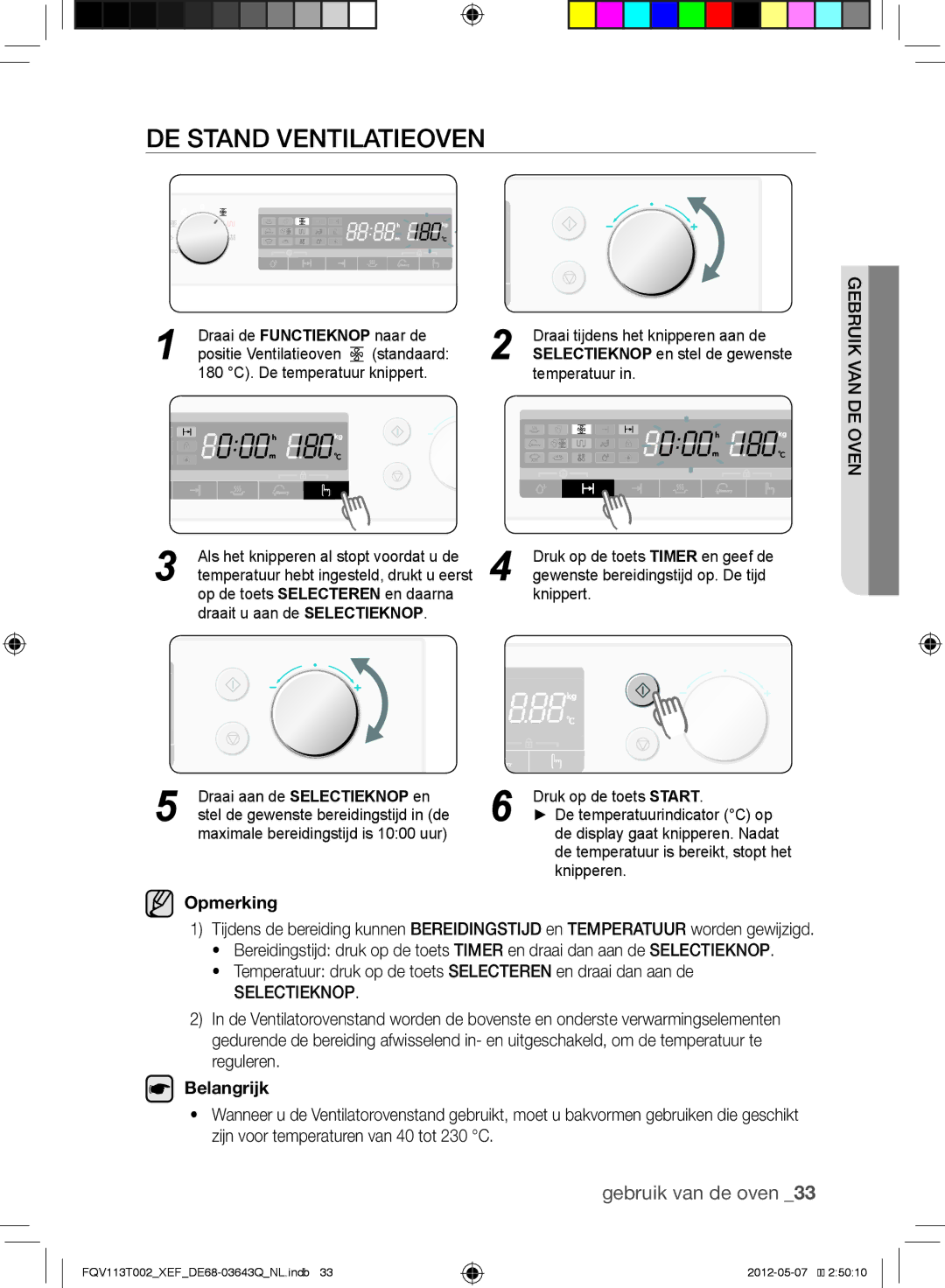 Samsung FQV113T002/XEF manual De stand ventilatieoven, Als het knipperen al stopt voordat u de 