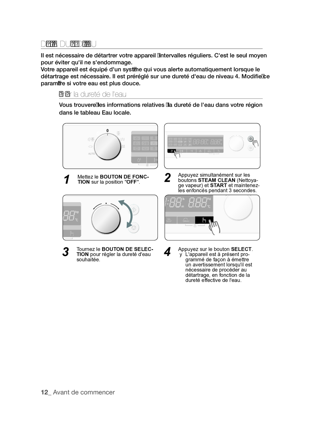 Samsung FQV137ST/XEF manual Définir la dureté de leau, Vérifier la dureté de leau, Mettez le Bouton DE Fonc 