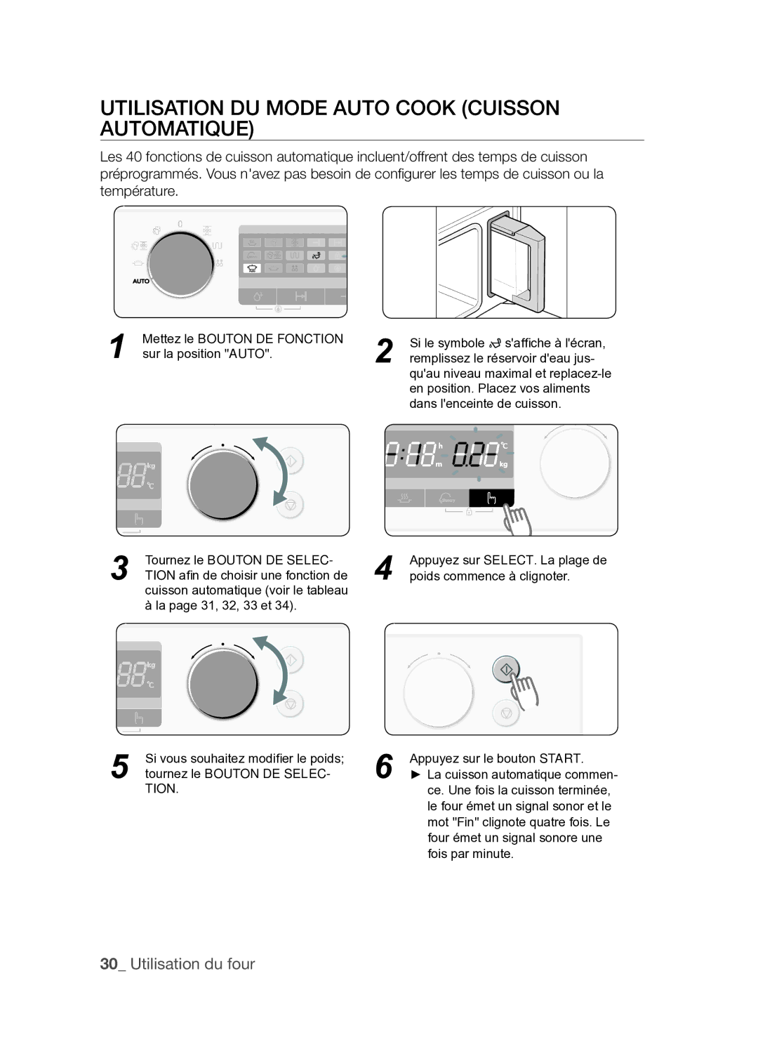 Samsung FQV137ST/XEF manual Utilisation du mode Auto Cook Cuisson automatique, Tion 