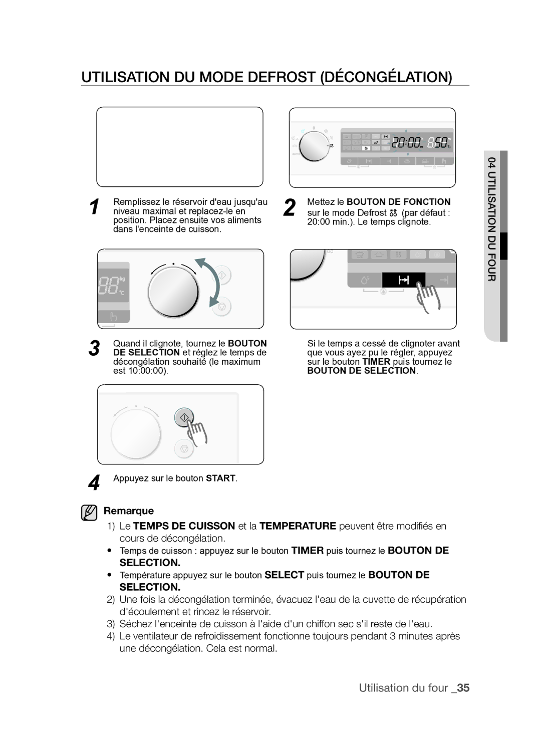 Samsung FQV137ST/XEF manual Utilisation du mode Defrost Décongélation, Mettez le Bouton DE Fonction 