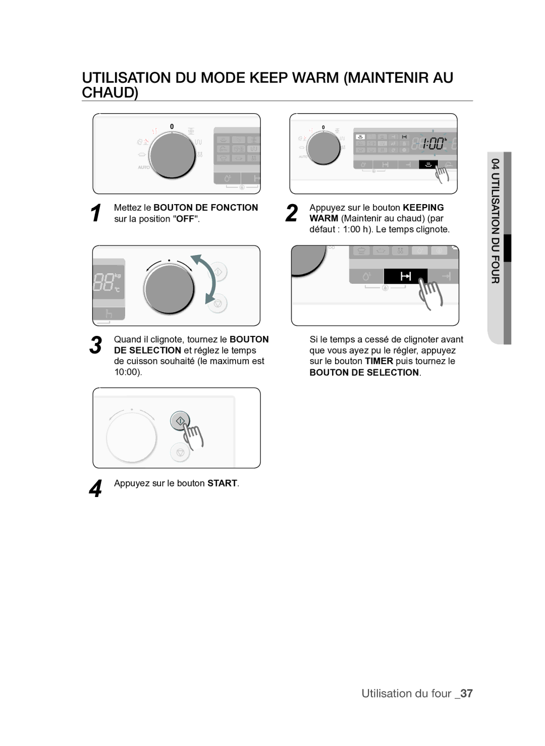 Samsung FQV137ST/XEF manual Utilisation du mode Keep Warm Maintenir au chaud 