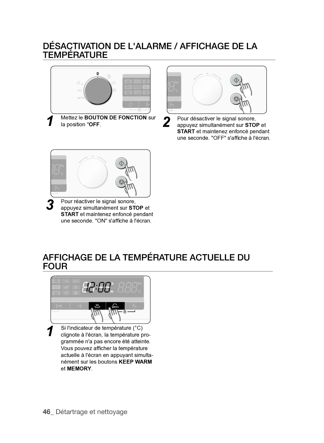 Samsung FQV137ST/XEF Désactivation de lalarme / Affichage de la température, Affichage de la température actuelle du four 