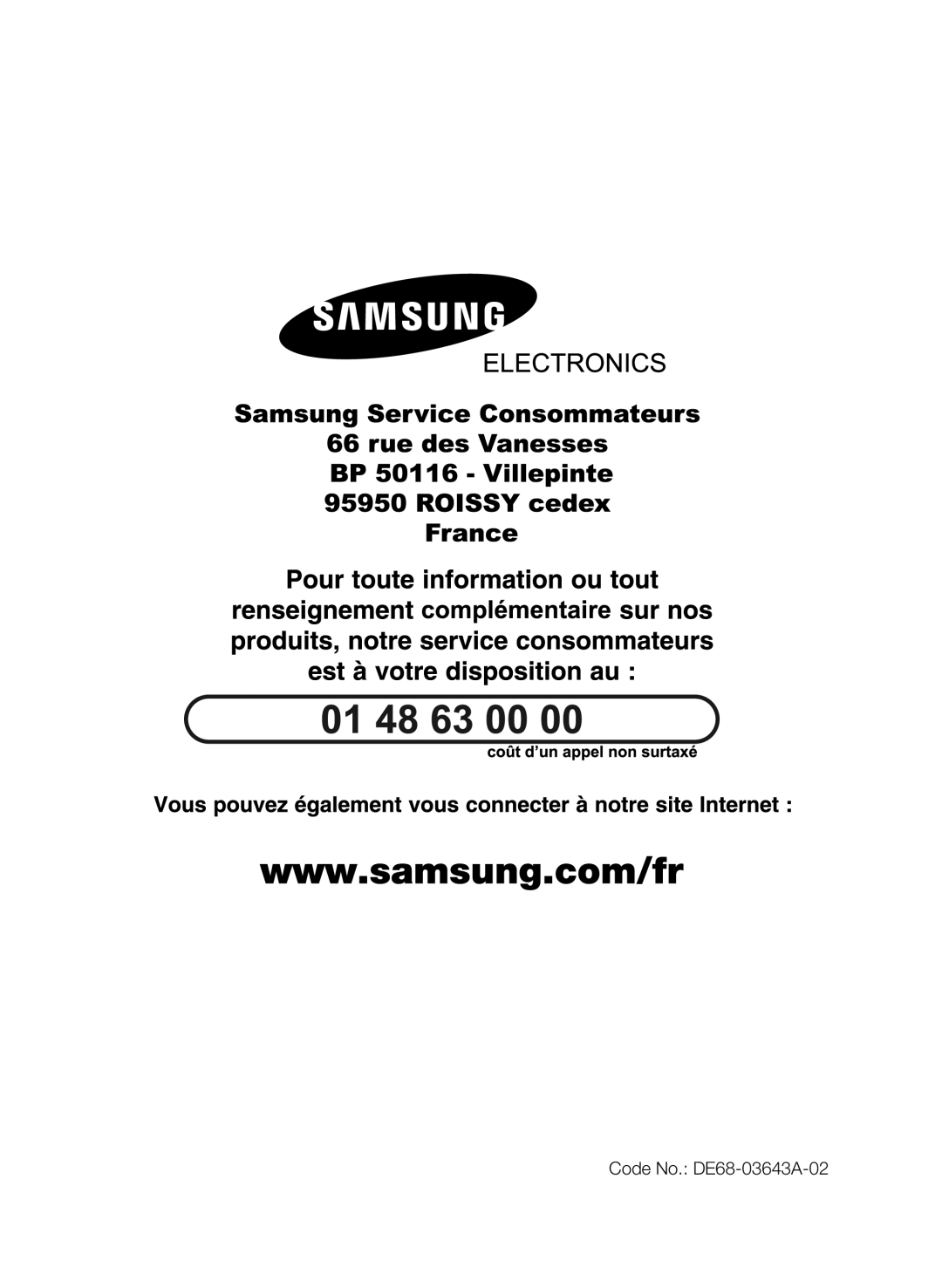 Samsung FQV137ST/XEF manual Code No. DE68-03643A-02 