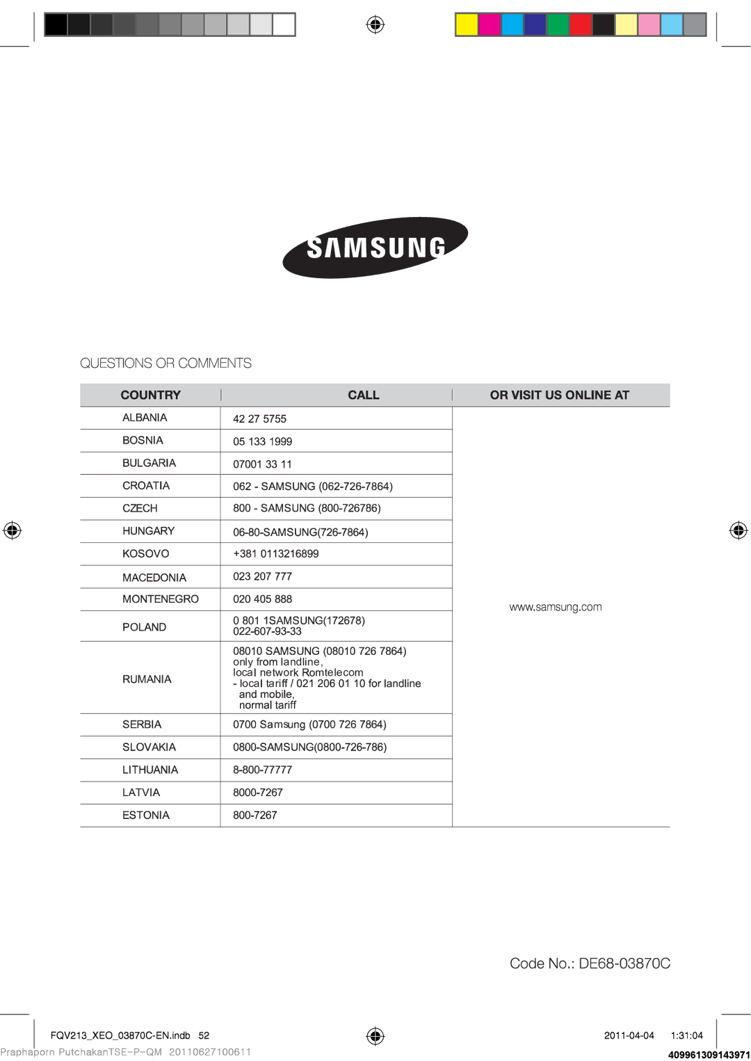 Samsung FQV213G001/XEO manual 