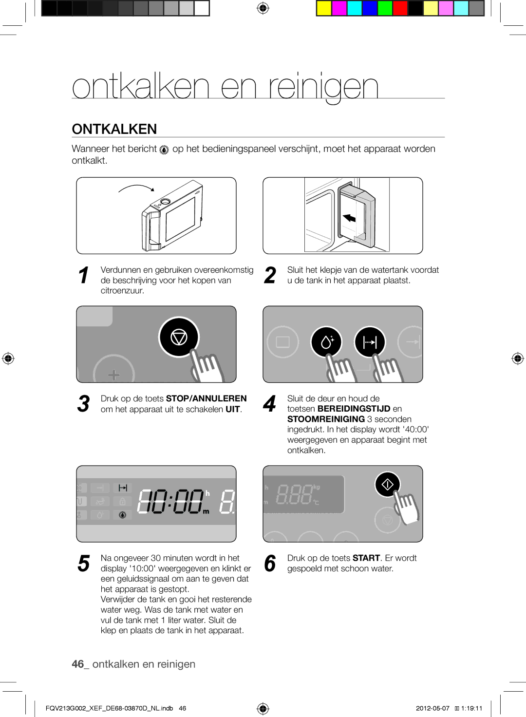 Samsung FQV213G002/XEF manual Ontkalken en reinigen 