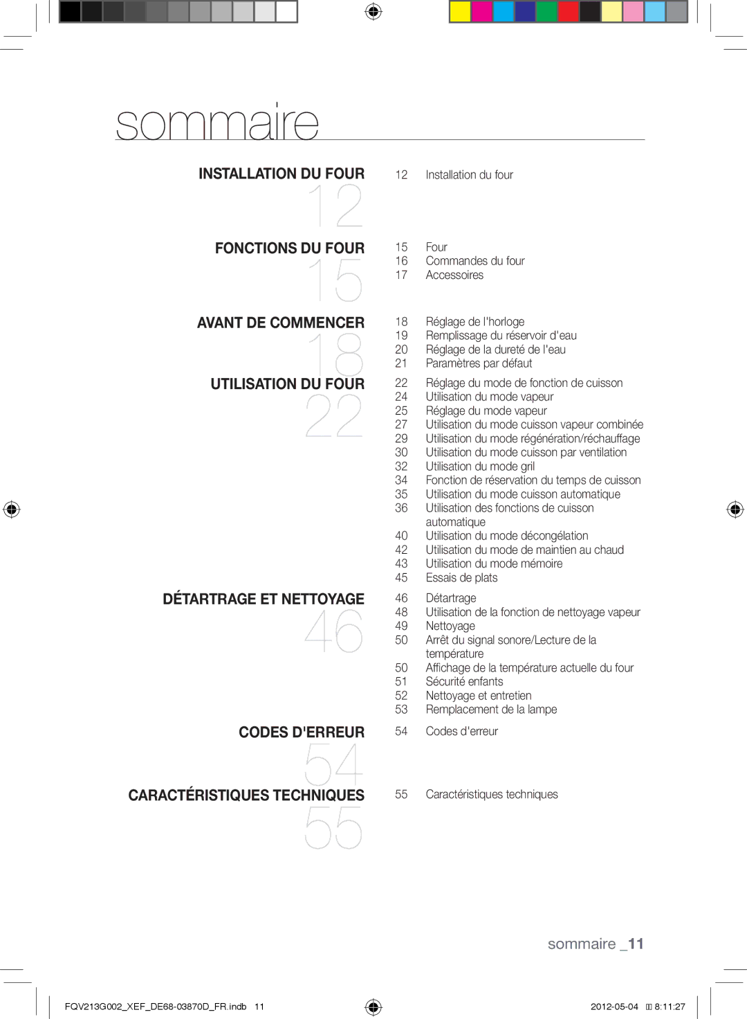 Samsung FQV213G002/XEF manual Sommaire 