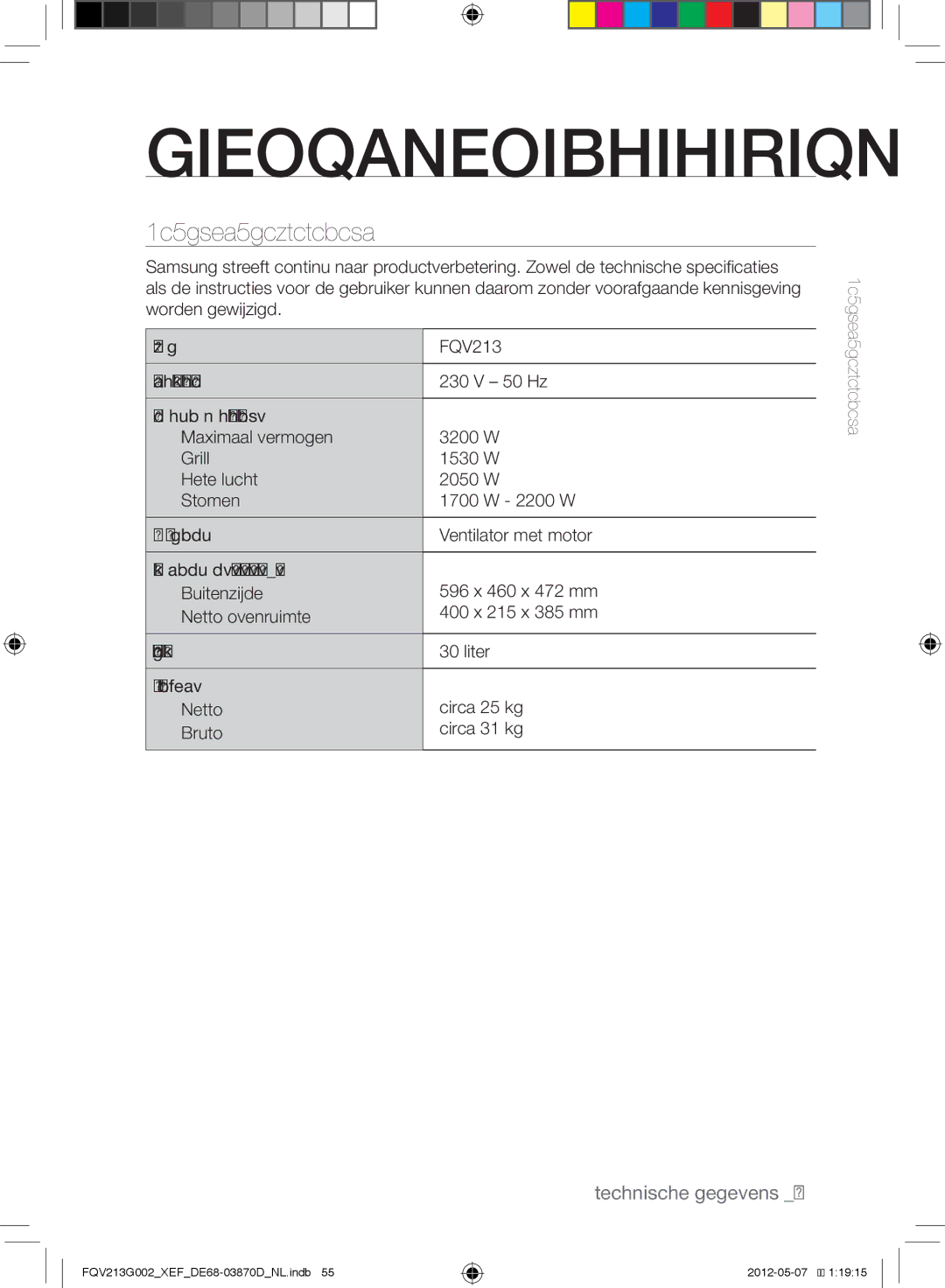 Samsung FQV213G002/XEF manual Technische gegevens 