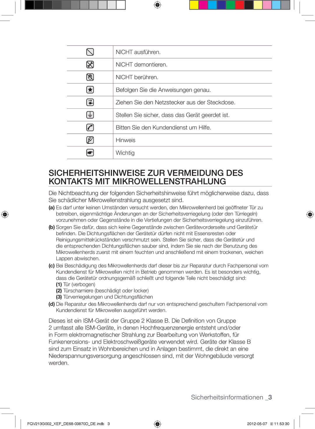 Samsung FQV213G002/XEF manual Sicherheitsinformationen 