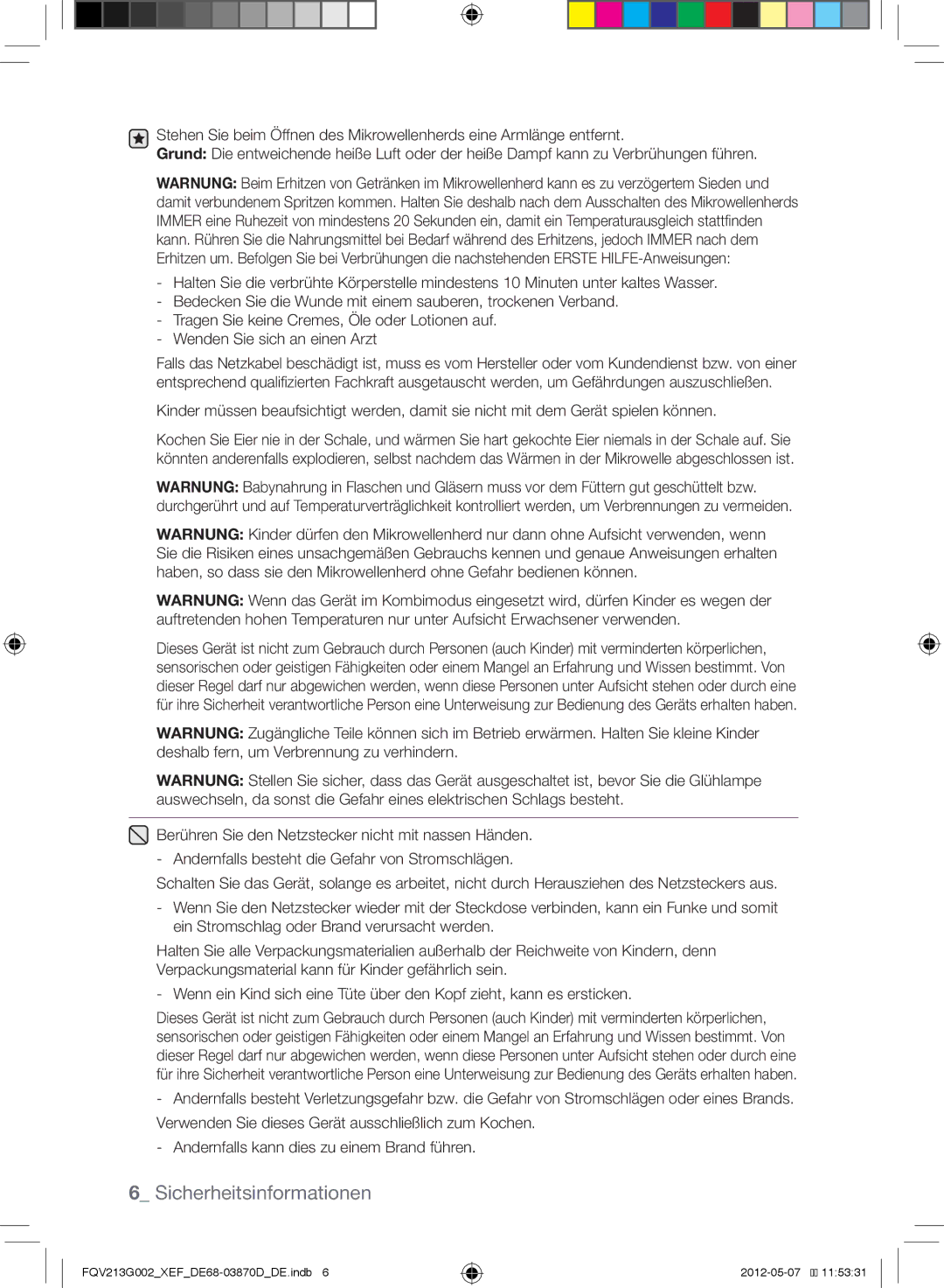 Samsung FQV213G002/XEF manual Sicherheitsinformationen 