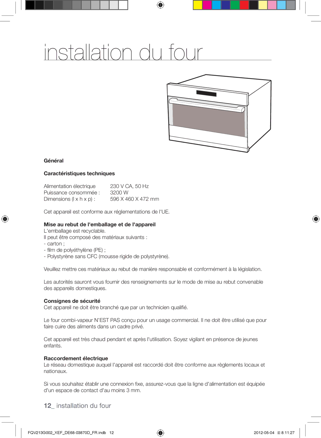 Samsung FQV213G002/XEF manual Installation du four 