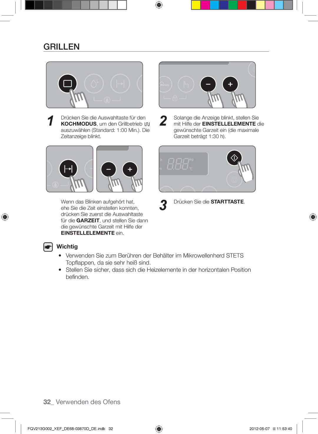 Samsung FQV213G002/XEF manual Grillen 