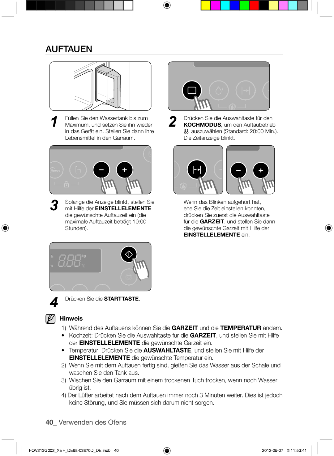 Samsung FQV213G002/XEF manual Auftauen, Hinweis 