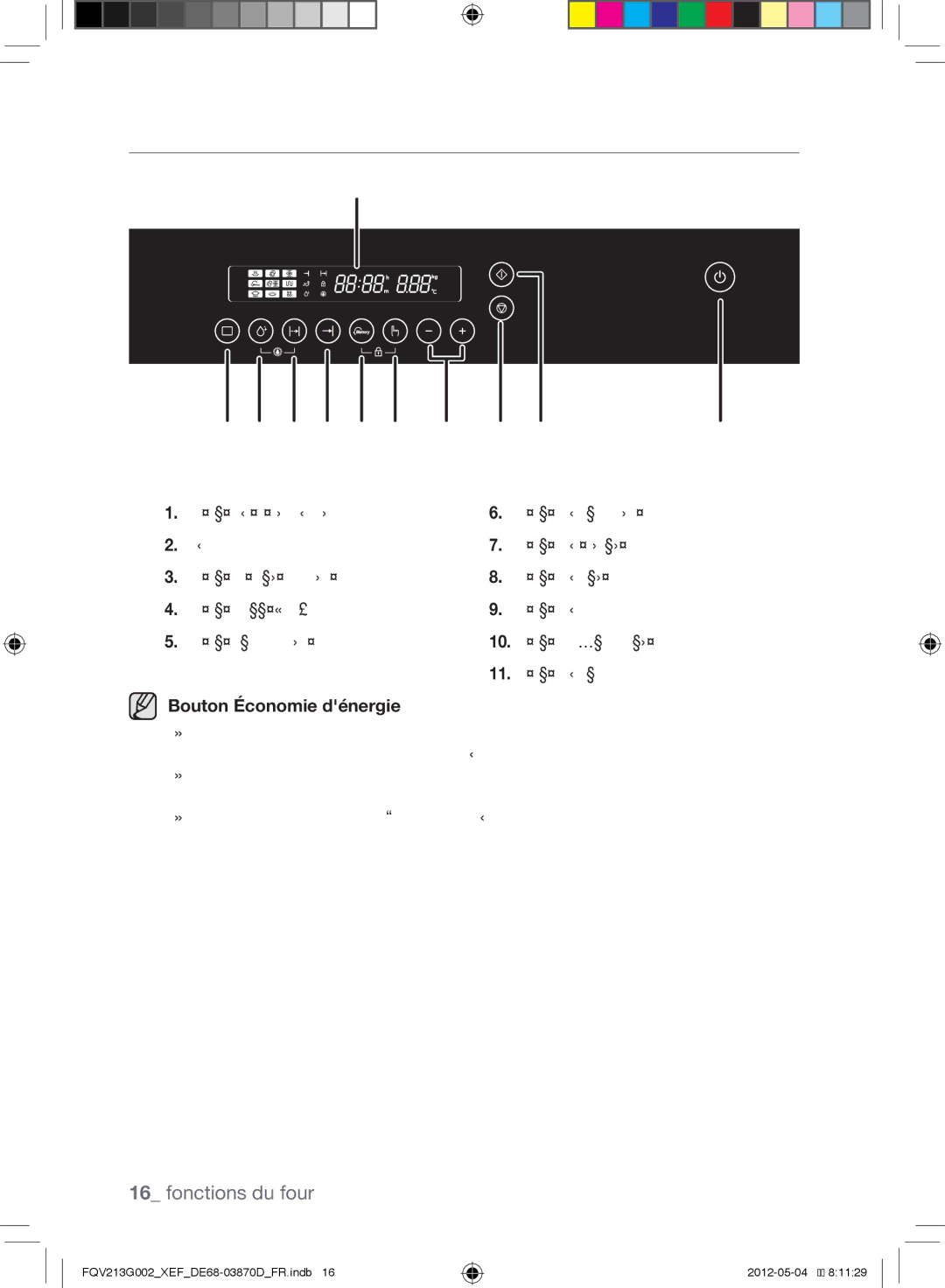 Samsung FQV213G002/XEF manual Commandes du four, Bouton Économie dénergie 