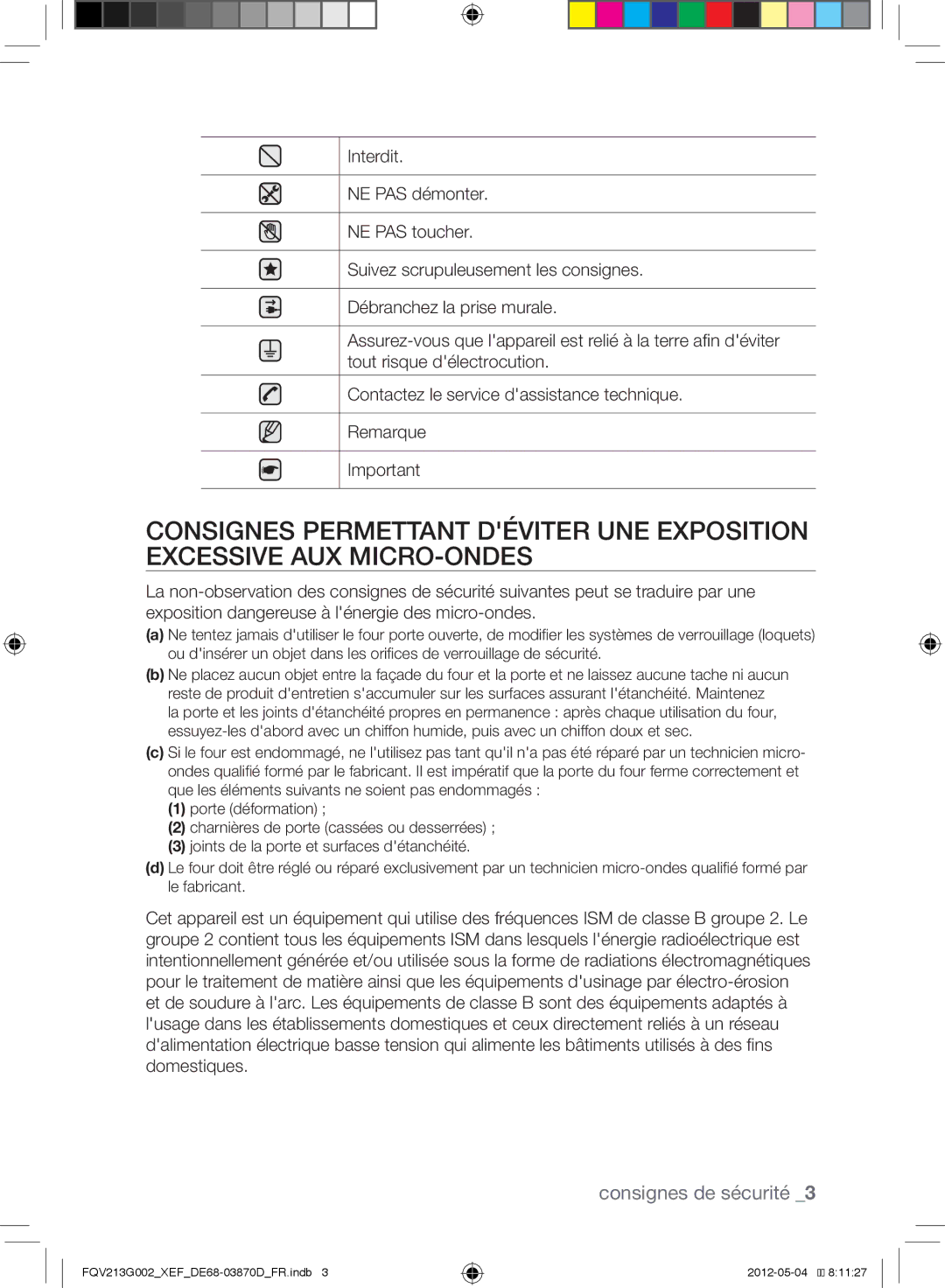 Samsung FQV213G002/XEF manual Consignes de sécurité 