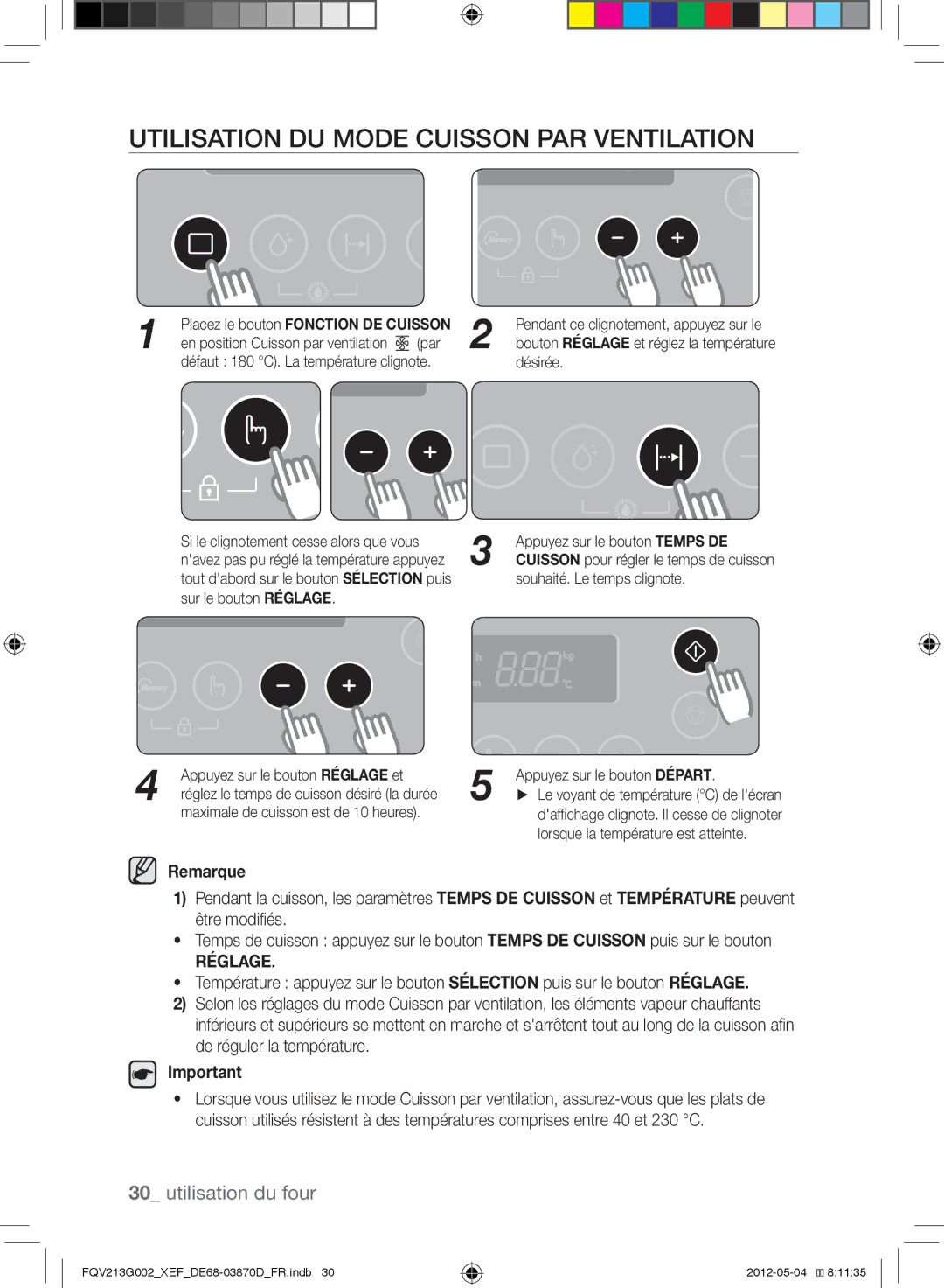 Samsung FQV213G002/XEF manual Utilisation du mode Cuisson par ventilation, Par, Souhaité. Le temps clignote 