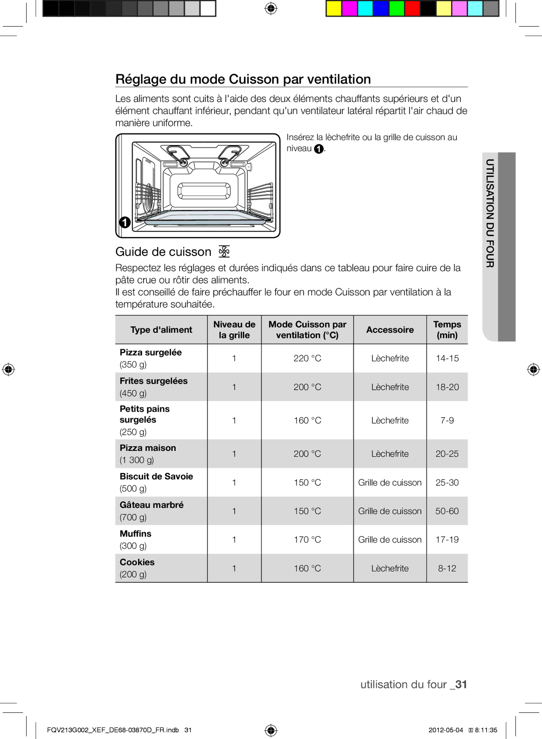 Samsung FQV213G002/XEF manual Réglage du mode Cuisson par ventilation 