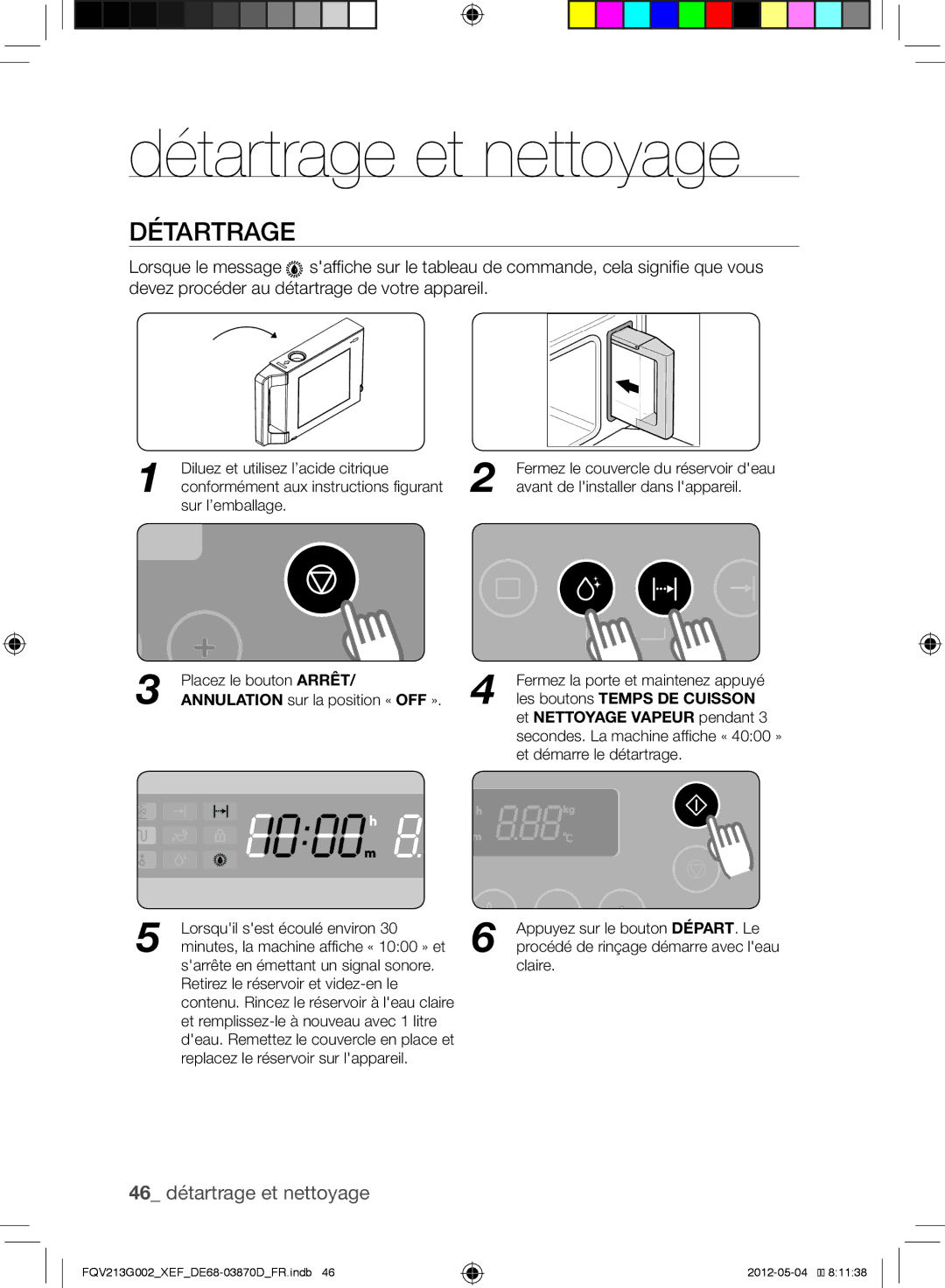 Samsung FQV213G002/XEF manual Détartrage et nettoyage, 46 détartrage et nettoyage 