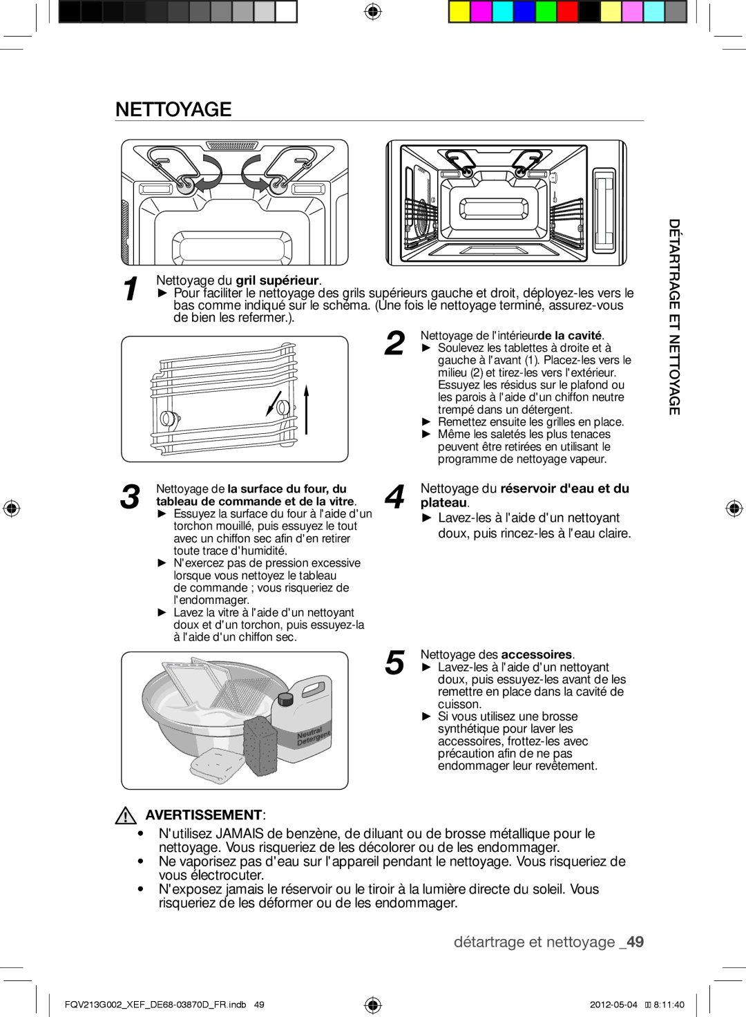 Samsung FQV213G002/XEF manual Détartrage et nettoya, Nettoyage du gril supérieur, De bien les refermer, Plateau 