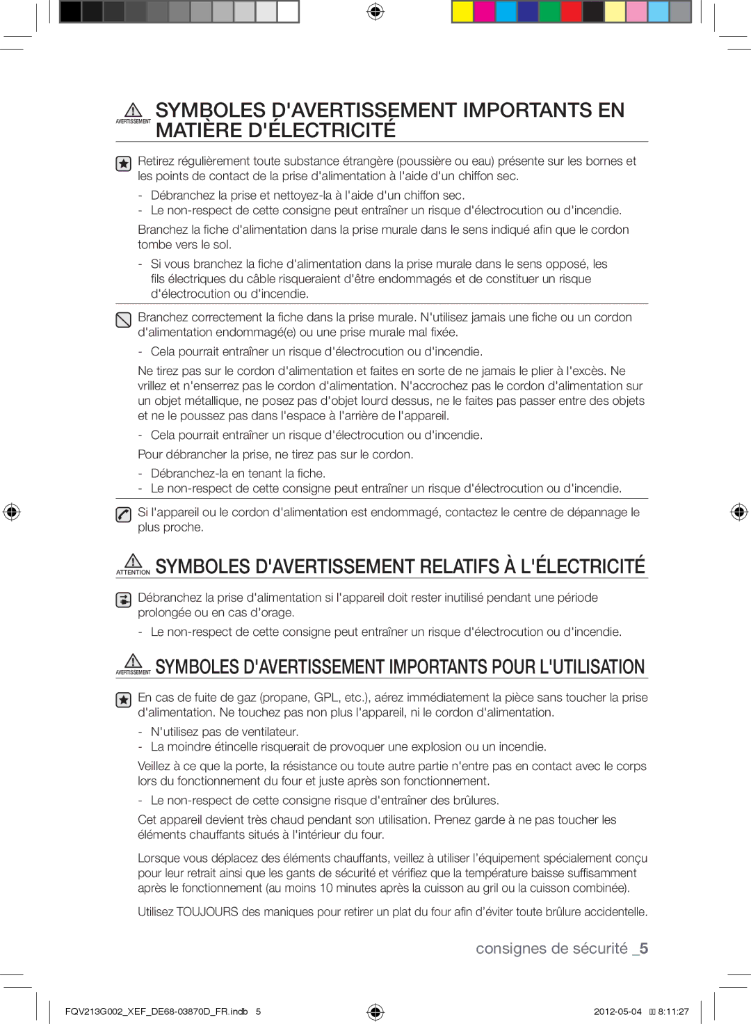 Samsung FQV213G002/XEF manual Consignes de sécurité 