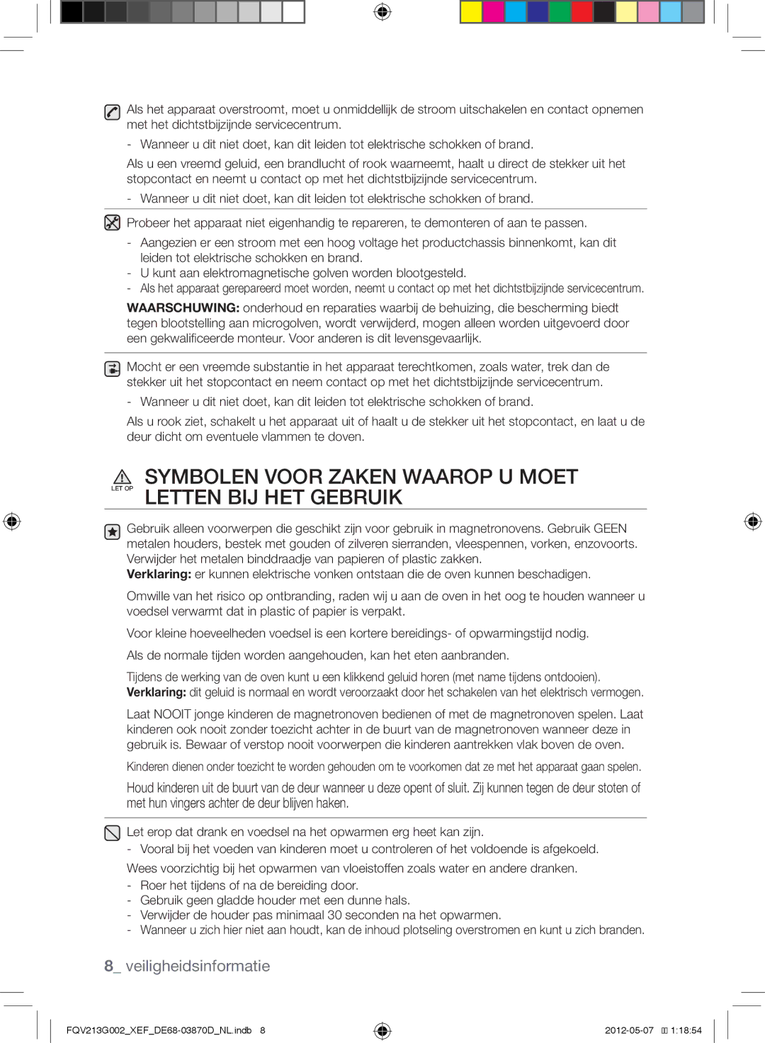 Samsung FQV213G002/XEF manual Veiligheidsinformatie 